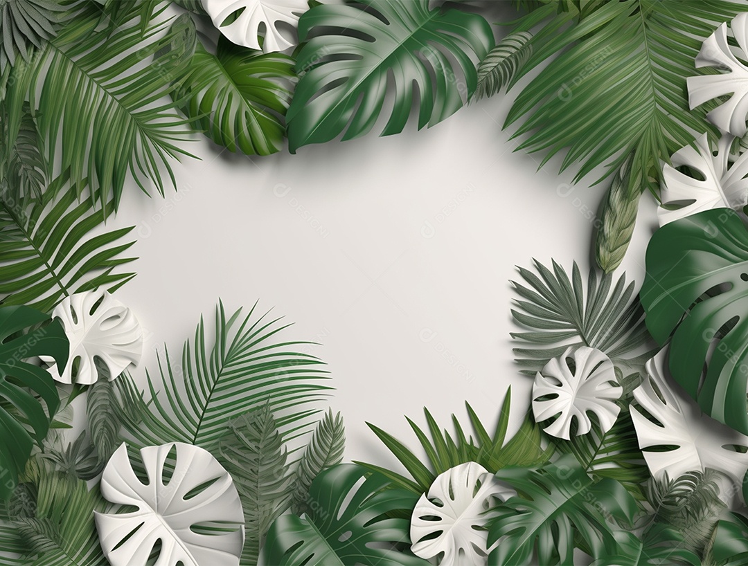 Folhas verdes sobre fundo isolado branco.