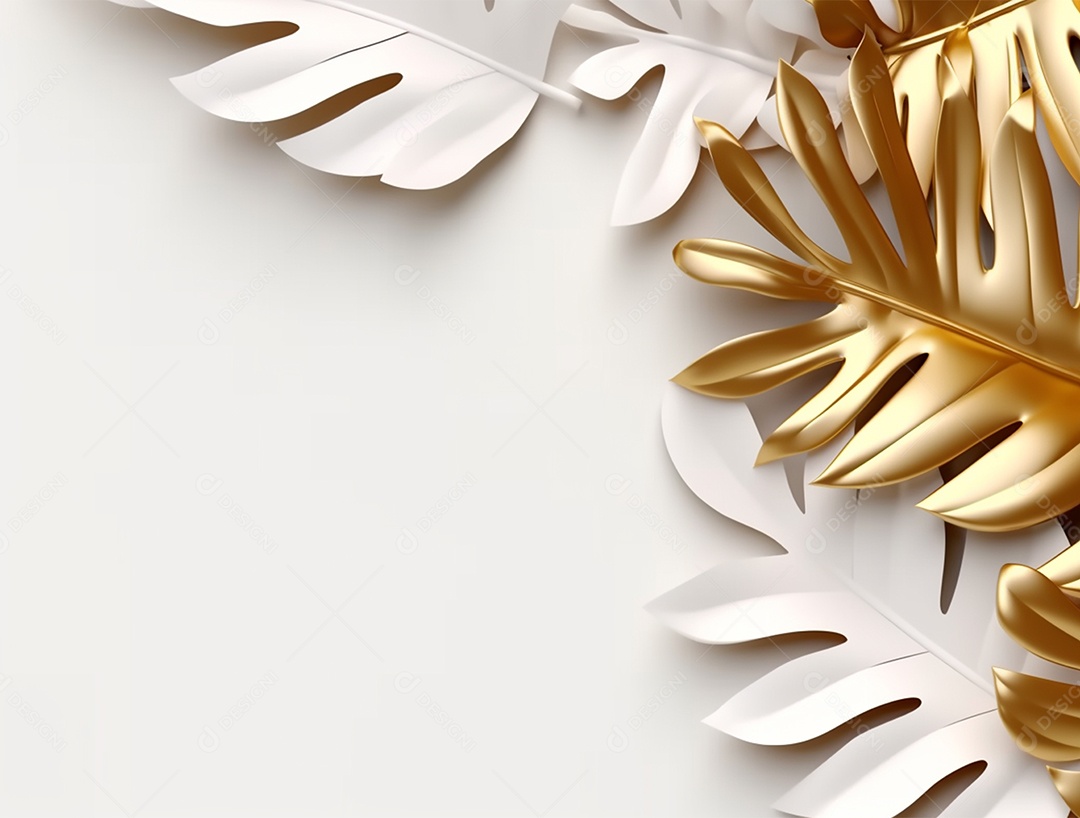 Folhagem douradas e branca sobre fundo branco.