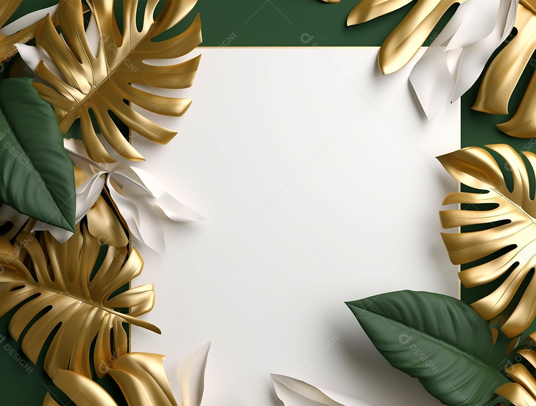 Papel em branco sobre fundo verde com folhas.