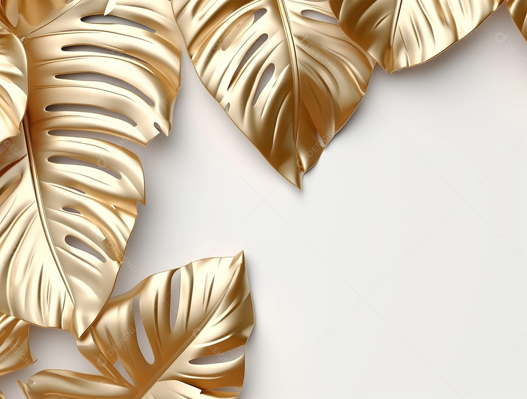 Folhas douradas sobre fundo branco.