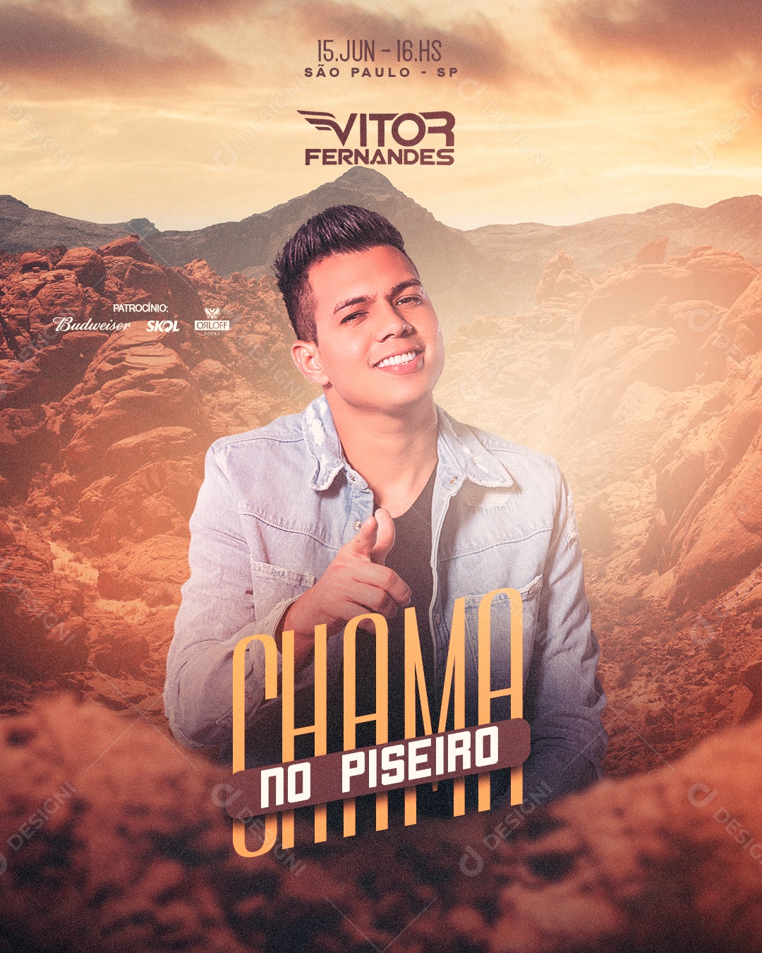 Show Chama No Piseiro Vitor Fernandes Flyer Social Media PSD Editável