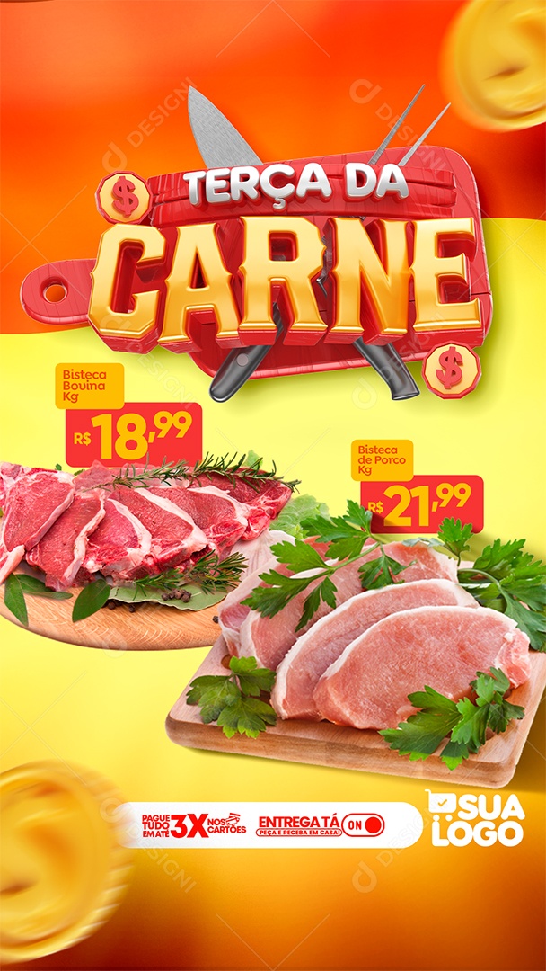 Encarte Terça da Carne Stories Social Media PSD Editável
