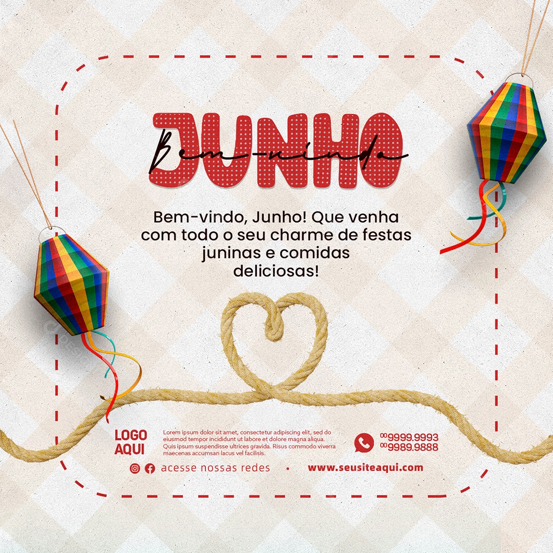 Que Venha Com Todo O Seu Charme De Festas Juninas Bem-Vindo Junho Social Media PSD Editável