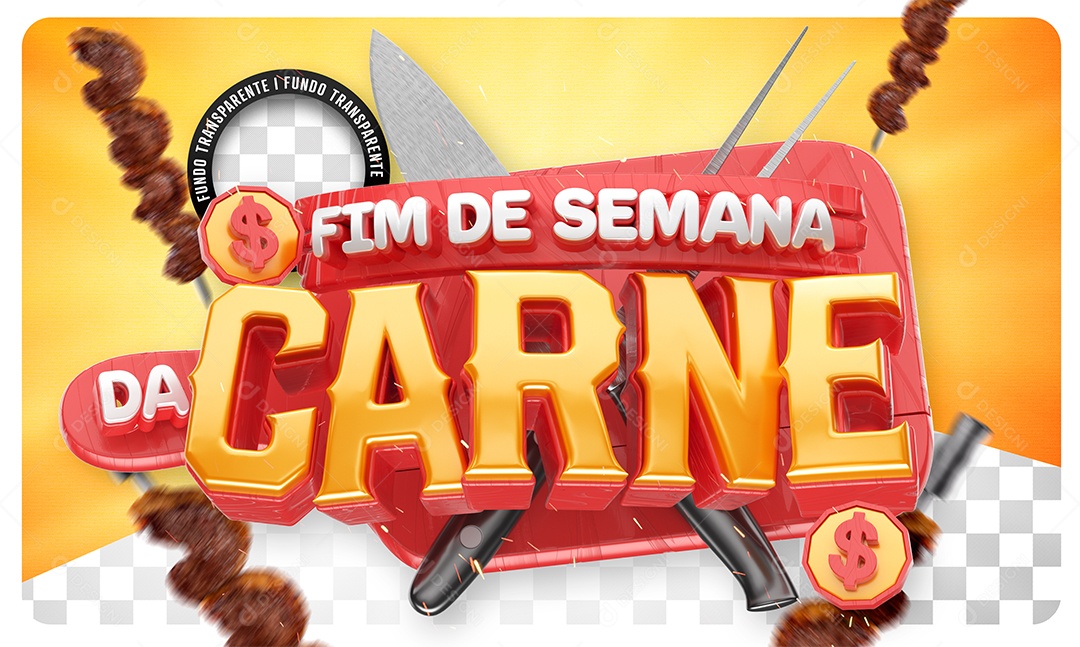 Selo 3D Dia Fim de Semana da Carne PSD