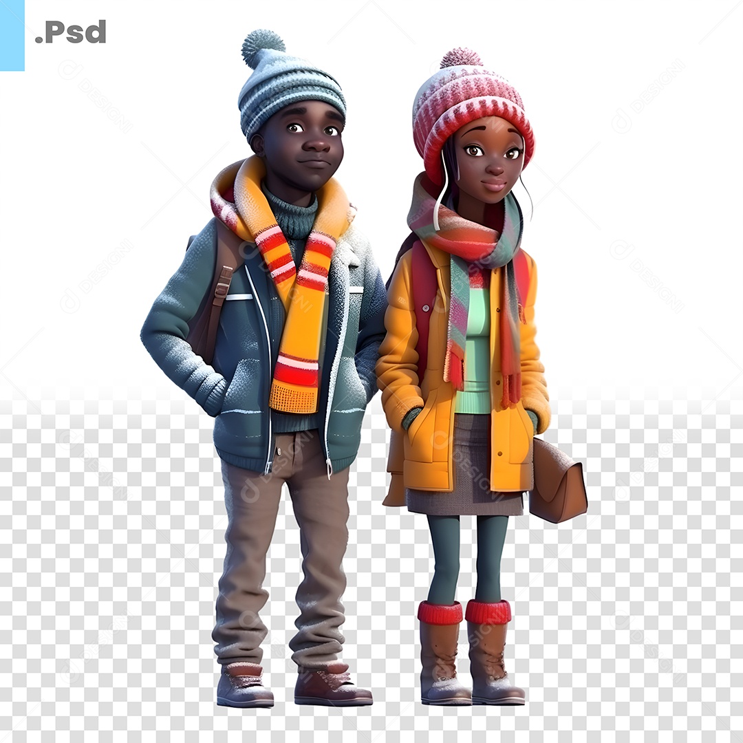 Personagens 3D Jovem Casal Com Roupas De Inverno PSD
