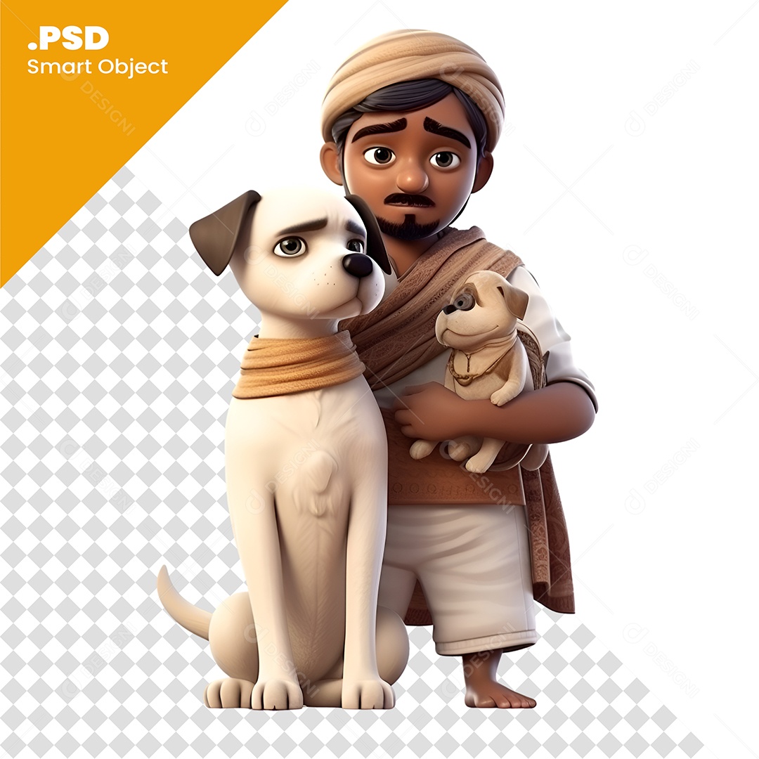 3D Young Indian Character With Animal And Plush Dog PSD