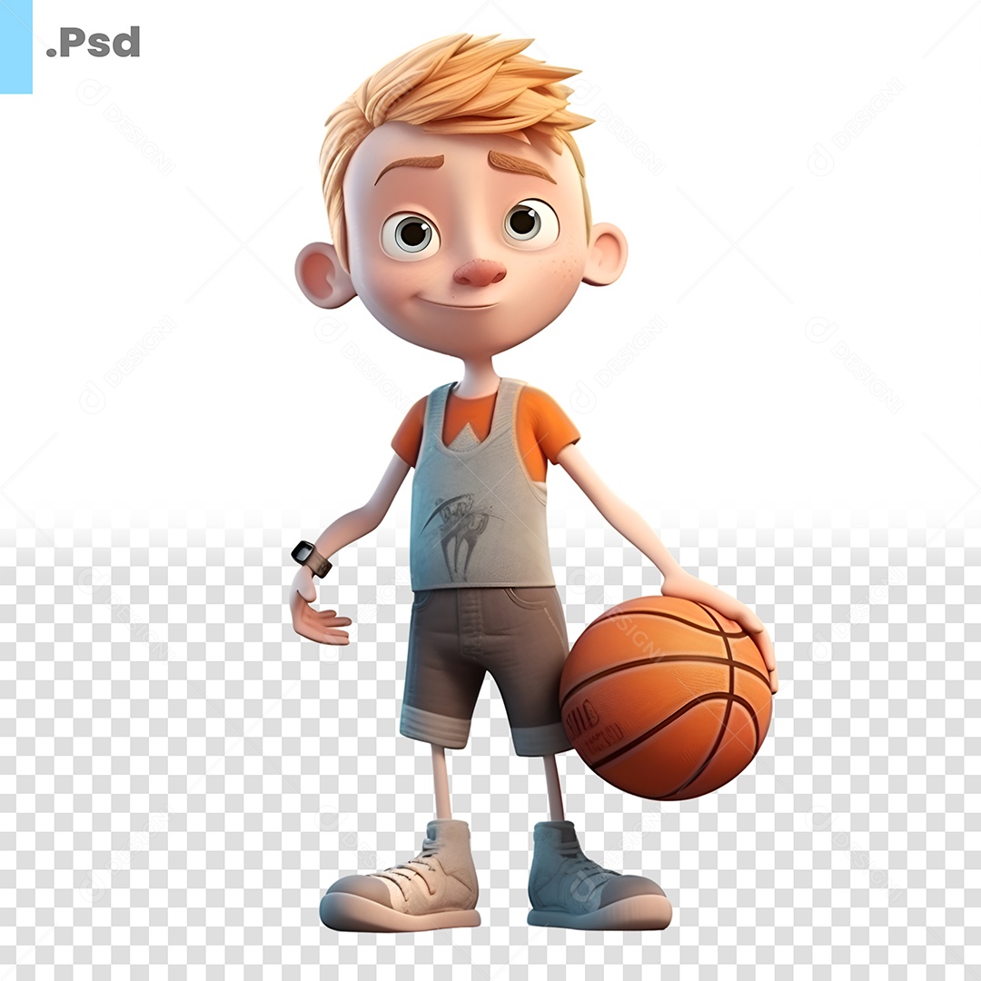 Personagem 3D Menino Com Bola De Basquete PSD
