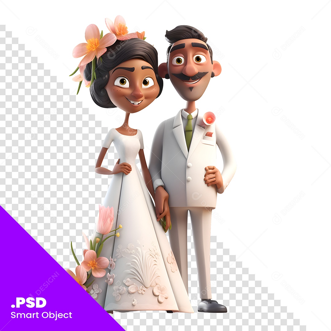 Personagem 3D Casal Com Roupa de Casamento PSD