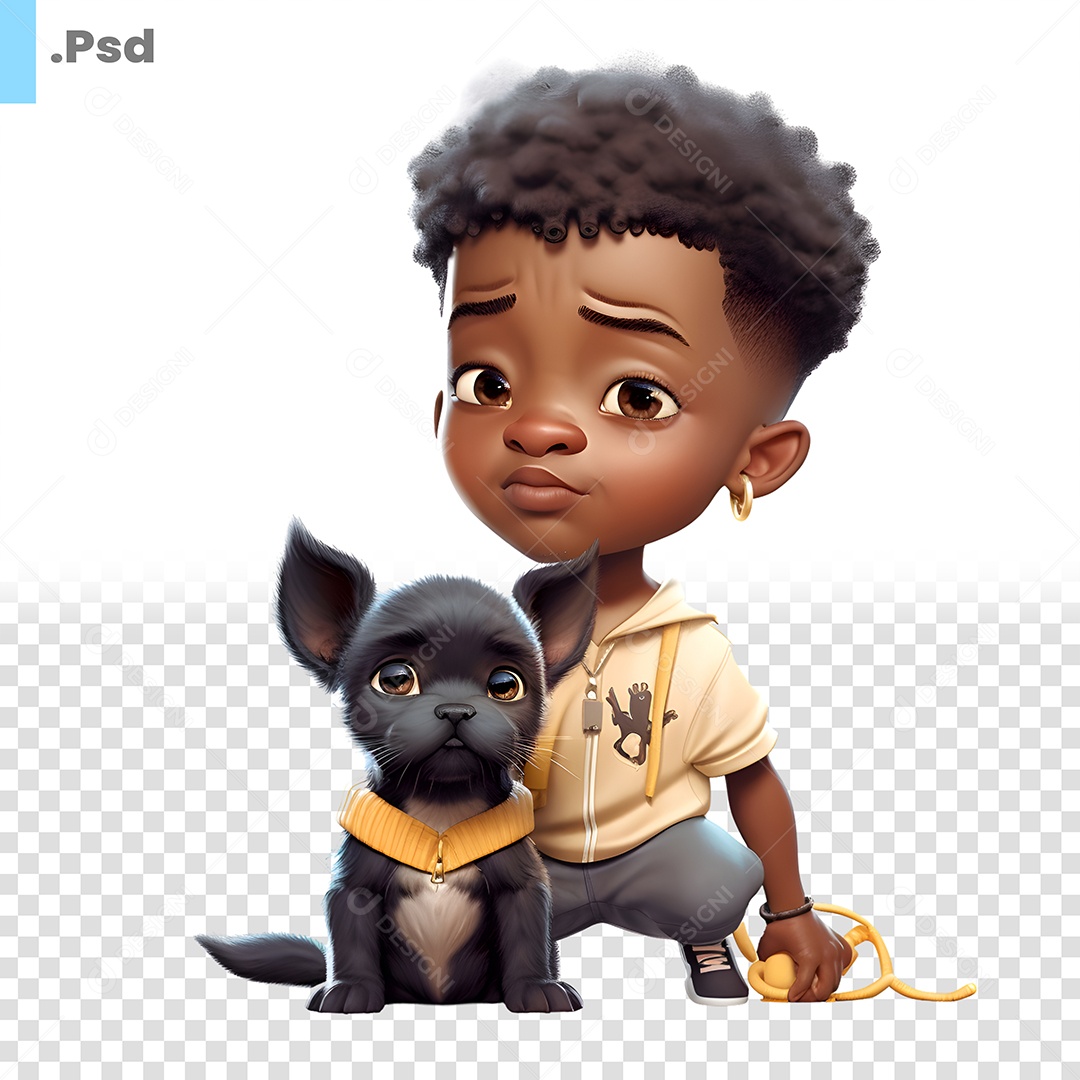 Personagem 3D Menino Com Animal De Estimação PSD