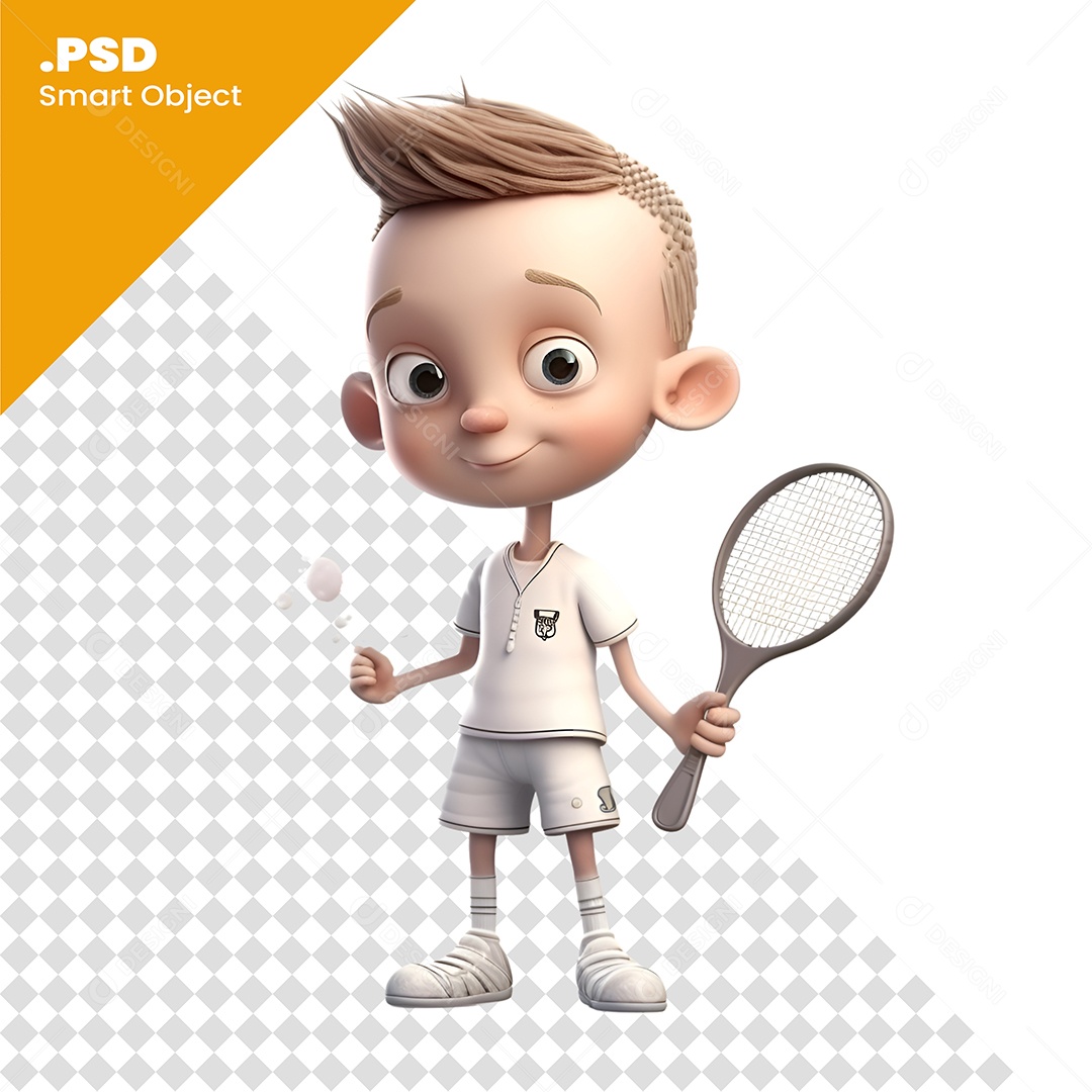 Personagem 3D Menino Segurando Raquete PSD