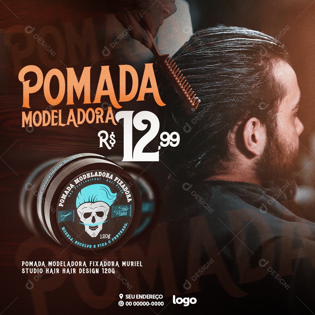 Barbearia Pomada Modeladora Social Media PSD Editavel