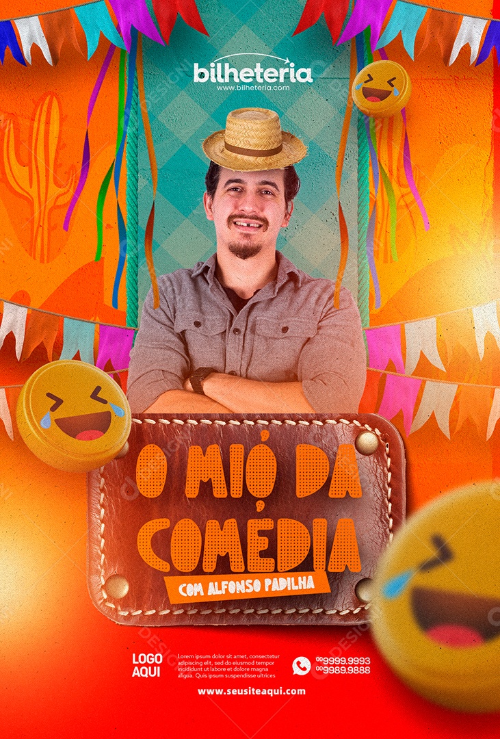 Social Media O Mió Da Comédia Com Alfonso Padilha Flyer São João PSD Editável