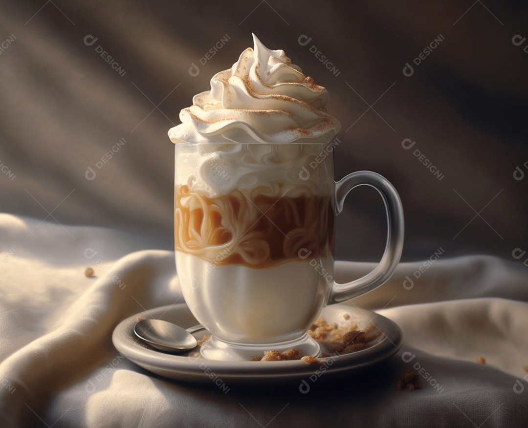 Delicioso café cremoso com chantilly
