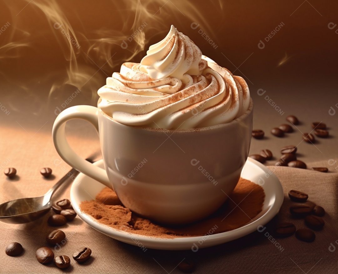 Delicioso café cremoso com chantilly