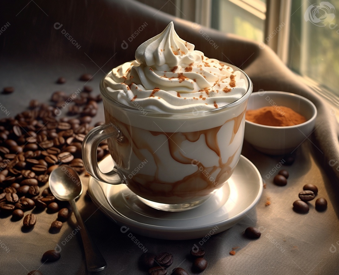 Delicioso café cremoso com chantilly