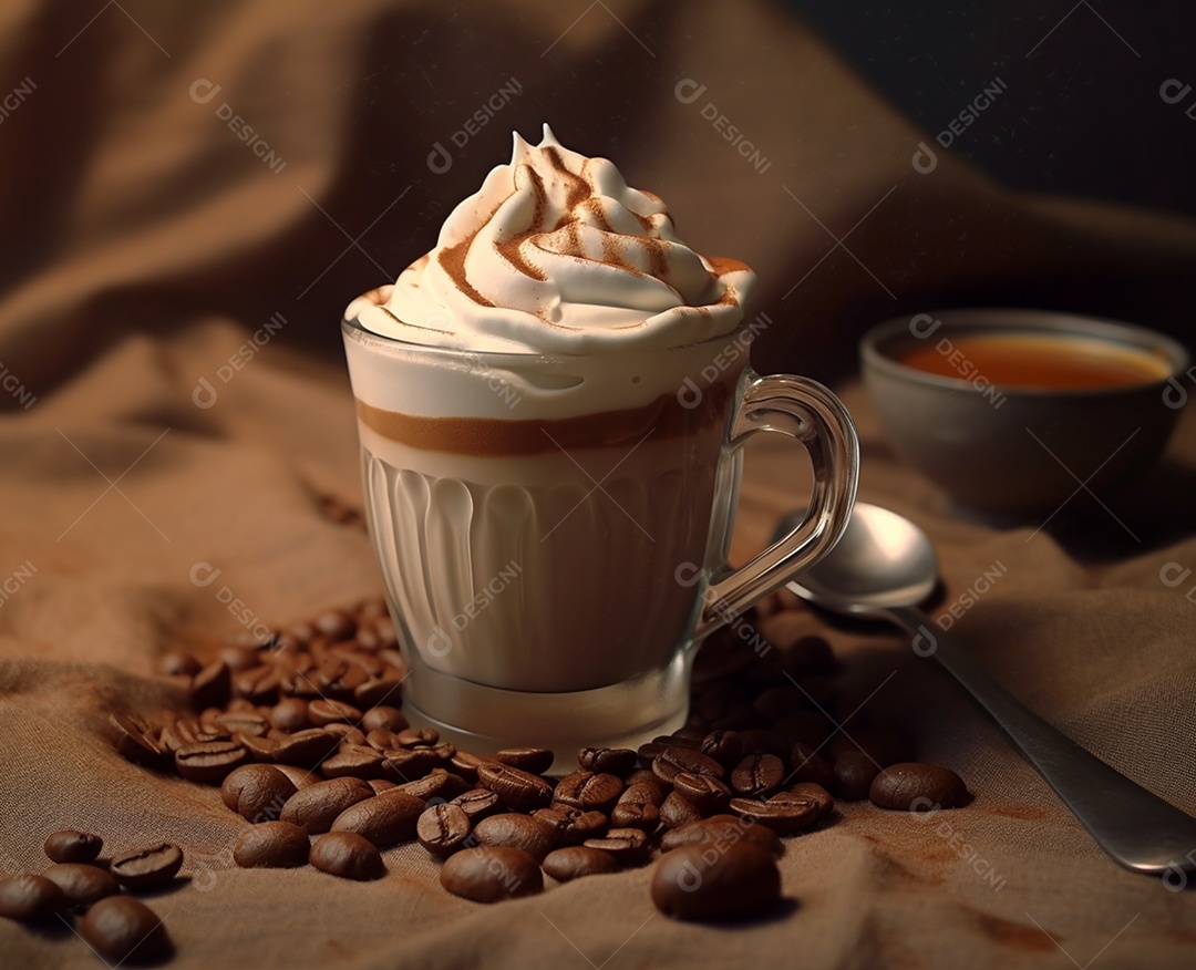 Delicioso café cremoso com chantilly