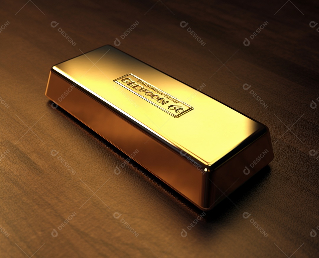 Barra de ouro em mesa de madeira