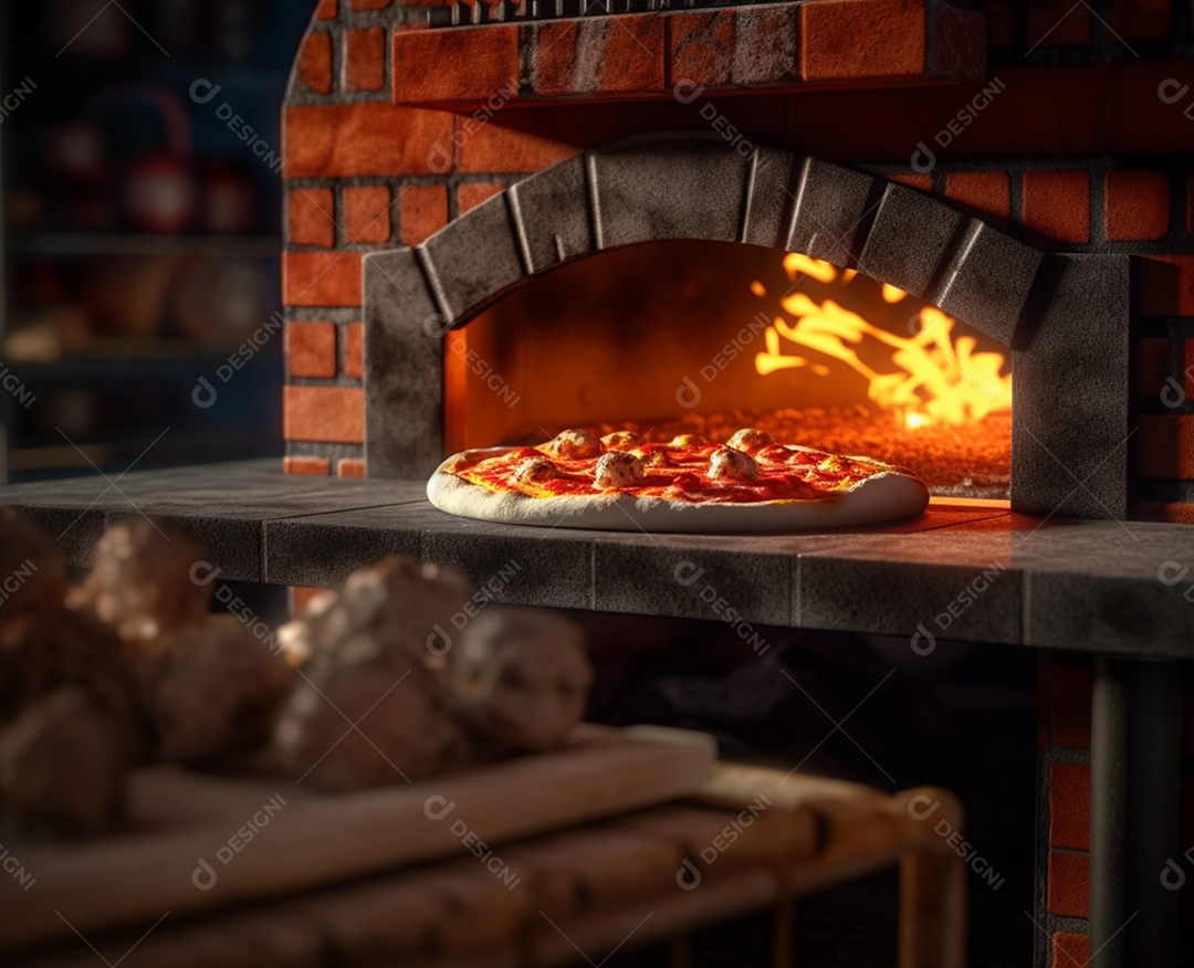 Deliciosa pizza no forno