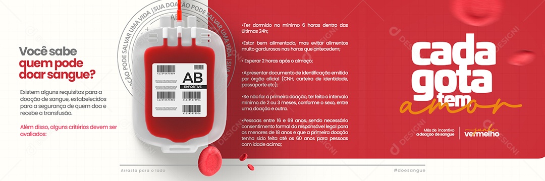 Você Sabe Quem Pode Doar Sangue? Carrossel Junho Vermelho Social Media PSD Editável