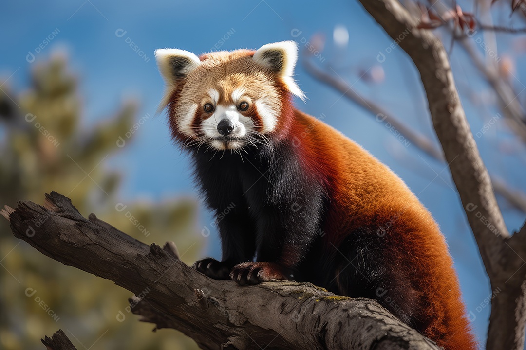 Panda vermelho no topo de uma árvore fundo bonito fundo de floresta gerado por IA