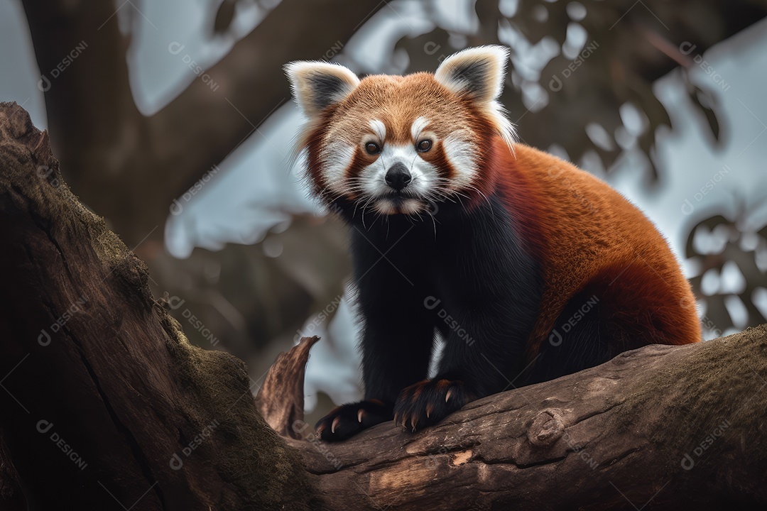 Panda vermelho no topo de uma árvore fundo bonito fundo de floresta gerado por IA