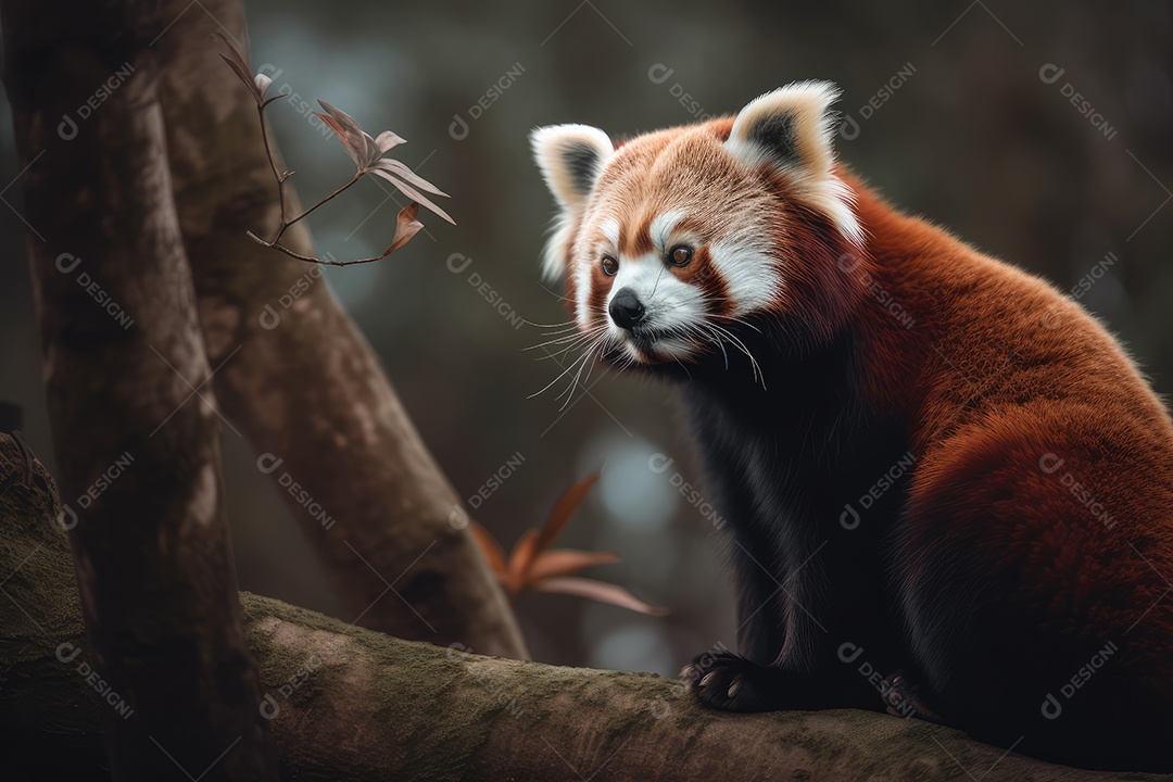 Panda vermelho no topo de uma árvore fundo bonito fundo de floresta gerado por IA