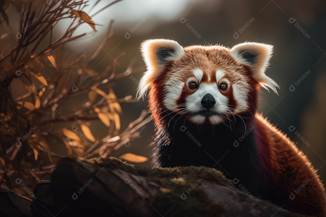 Panda vermelho no topo de uma árvore fundo bonito fundo de floresta gerado por IA