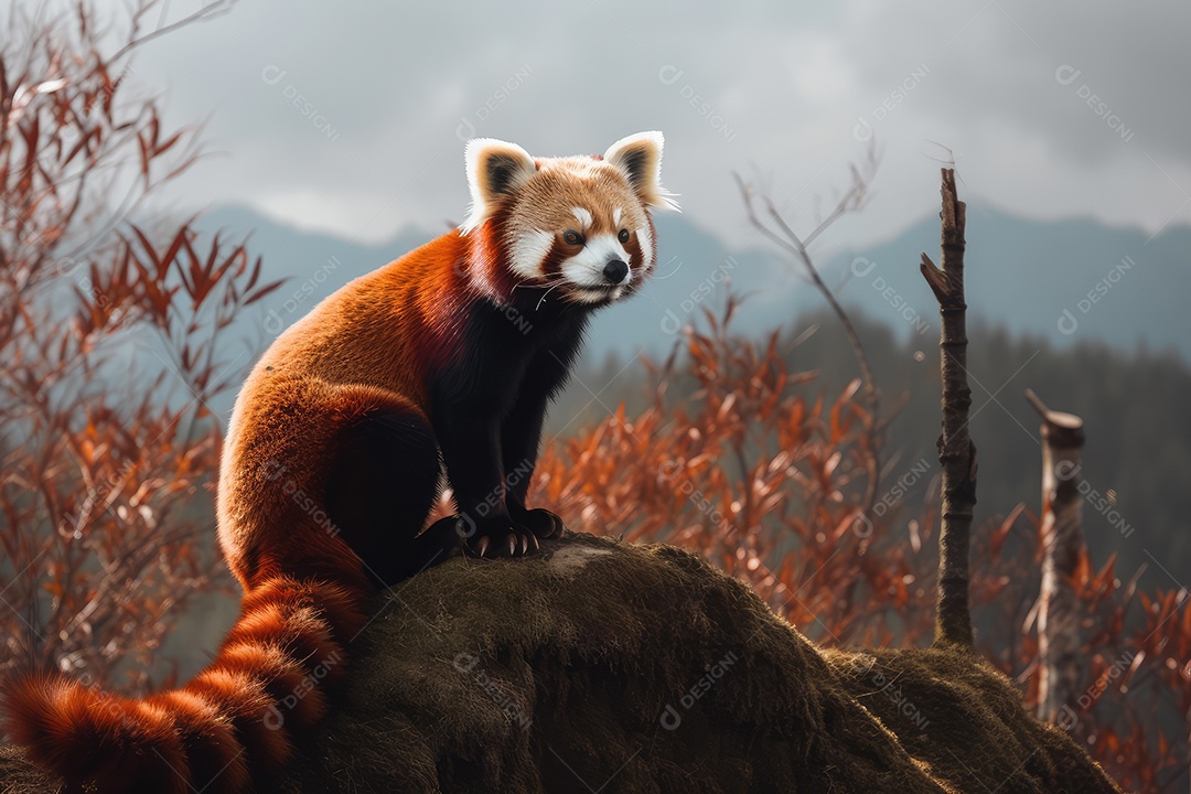 Panda vermelho no topo de uma árvore fundo bonito fundo de floresta gerado por IA