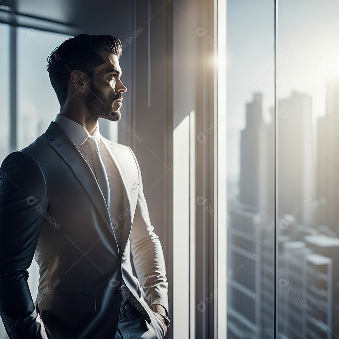 Executivo homem olhando pela janela