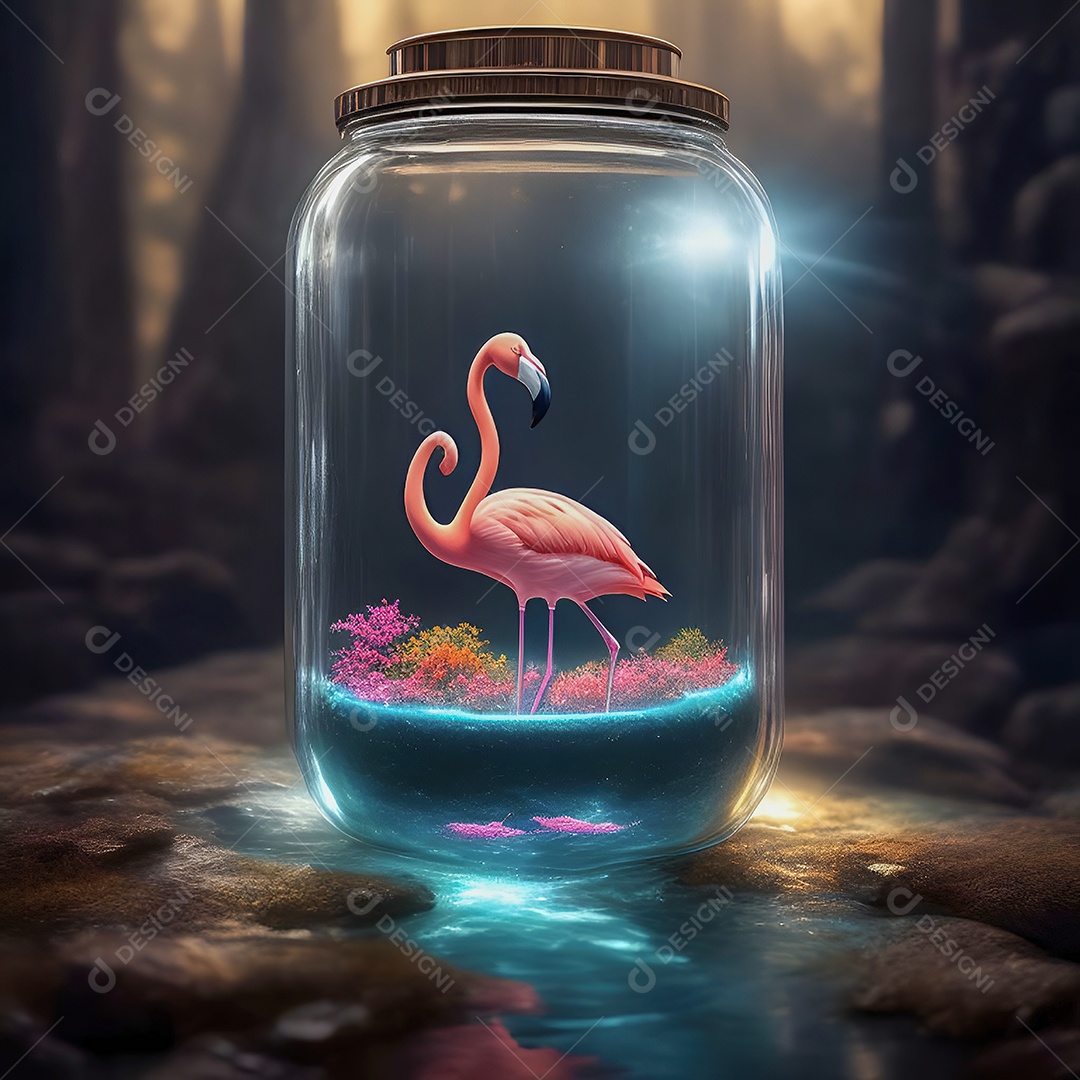 Jarro de vidro realista flamingo