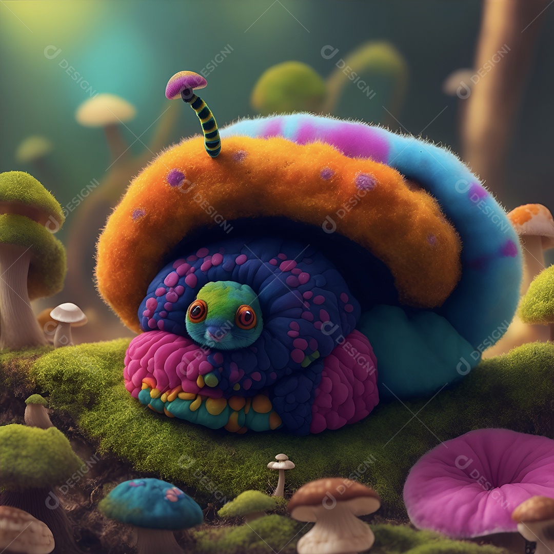 Lagarta realista colorida no mundo da fantasia 3D