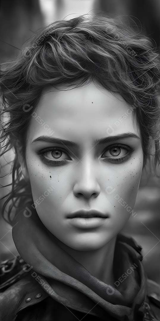 Mulher realista em tom preto e branco