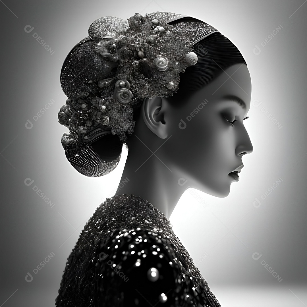 Mulher Tom preto e branco realista