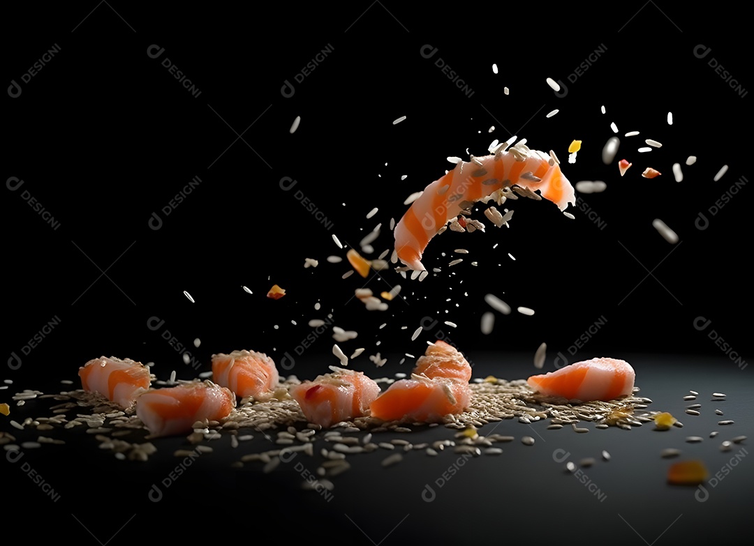 Peças de salmão sobre fundo preto