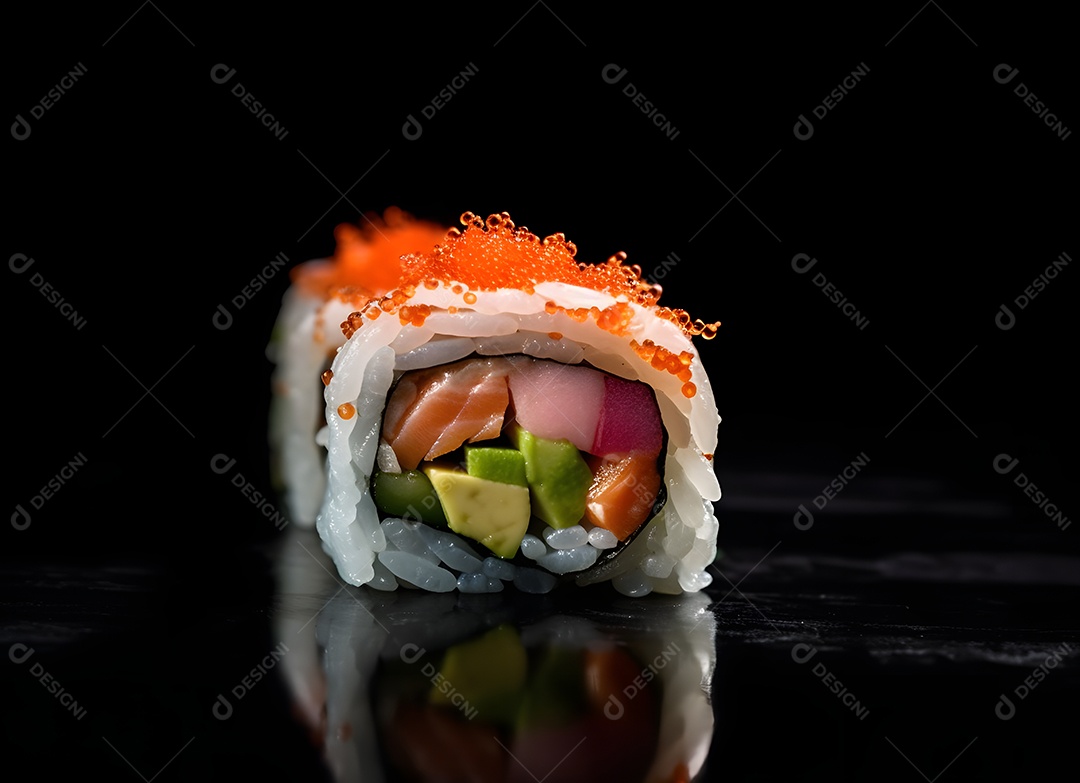Deliciosas peças de sushi sobre fundo preto
