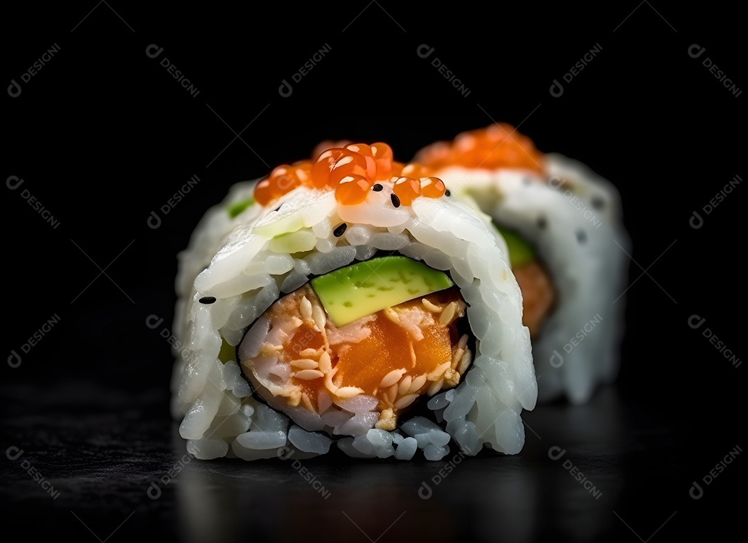 Deliciosas peças de sushi sobre fundo preto
