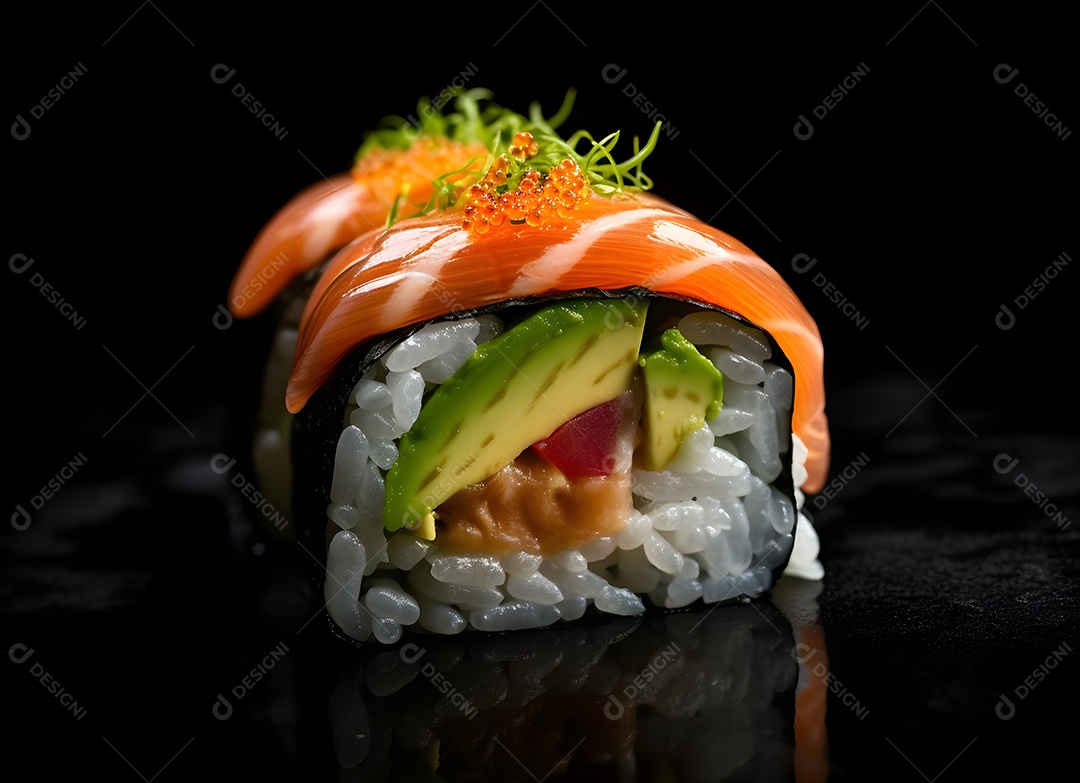Deliciosas peças de sushi sobre fundo preto