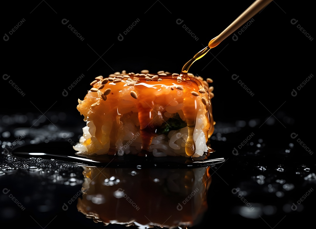 Deliciosas peças de sushi sobre fundo preto