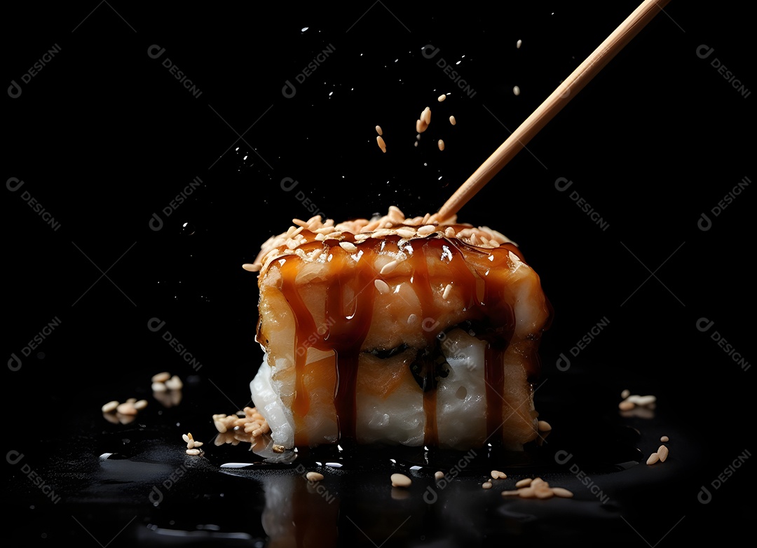 Deliciosas peças de sushi sobre fundo preto