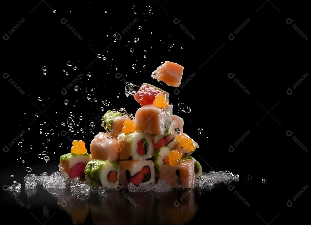 Deliciosas peças de sushi sobre fundo preto