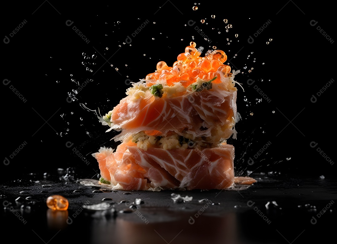 Deliciosas peças de sushi sobre fundo preto