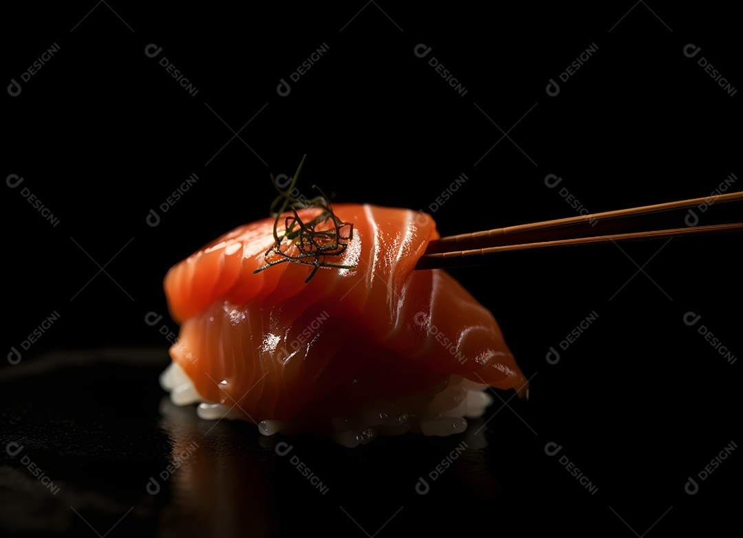 Deliciosas peças de sushi sobre fundo preto