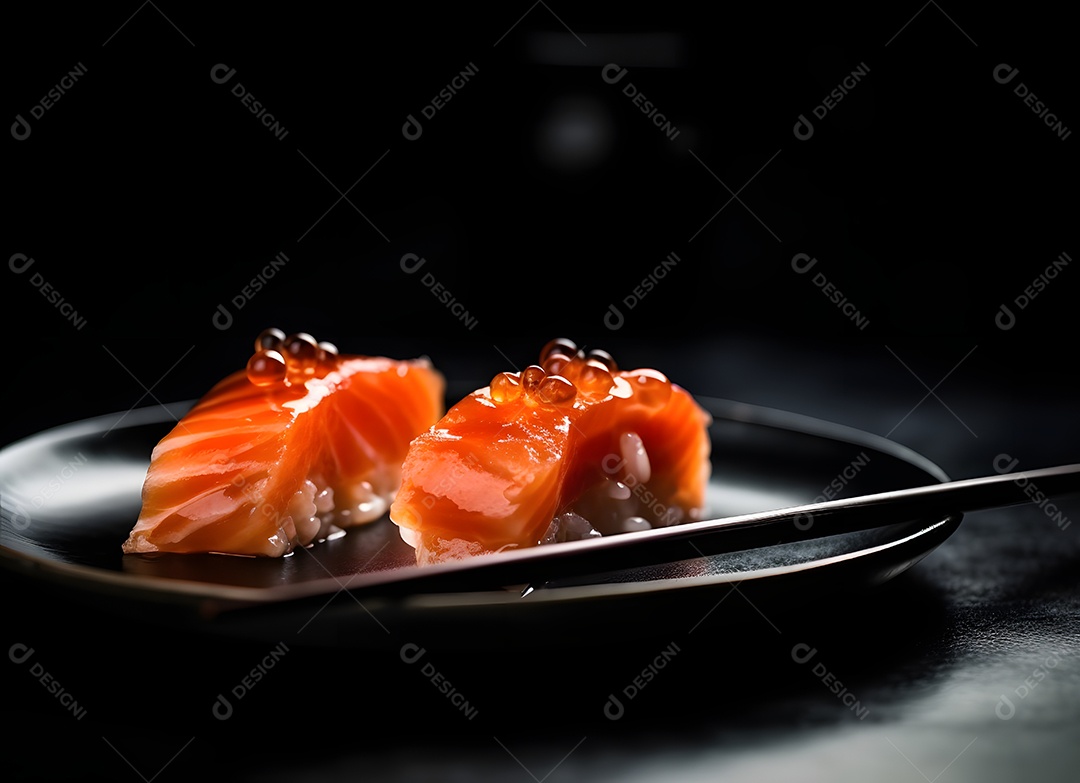 Deliciosas peças de sushi sobre fundo preto