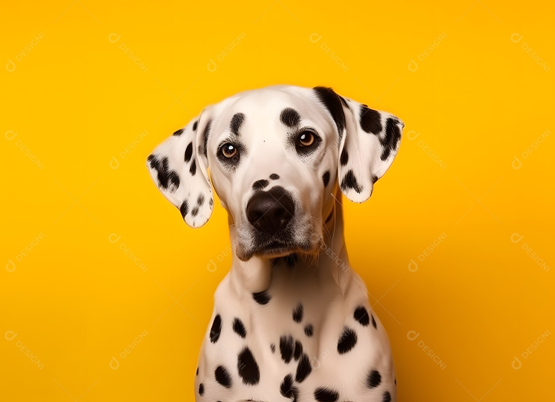 Cachorro dálmatas em fundo amarelo
