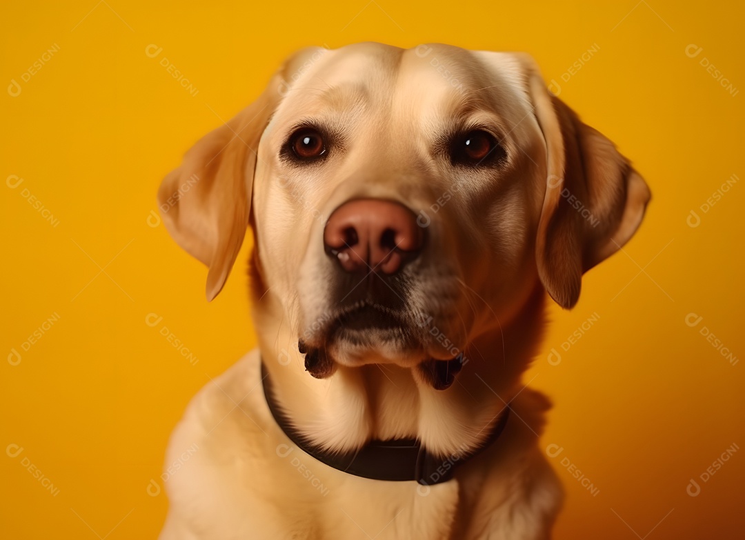 Labrador retriever em fundo amarelo