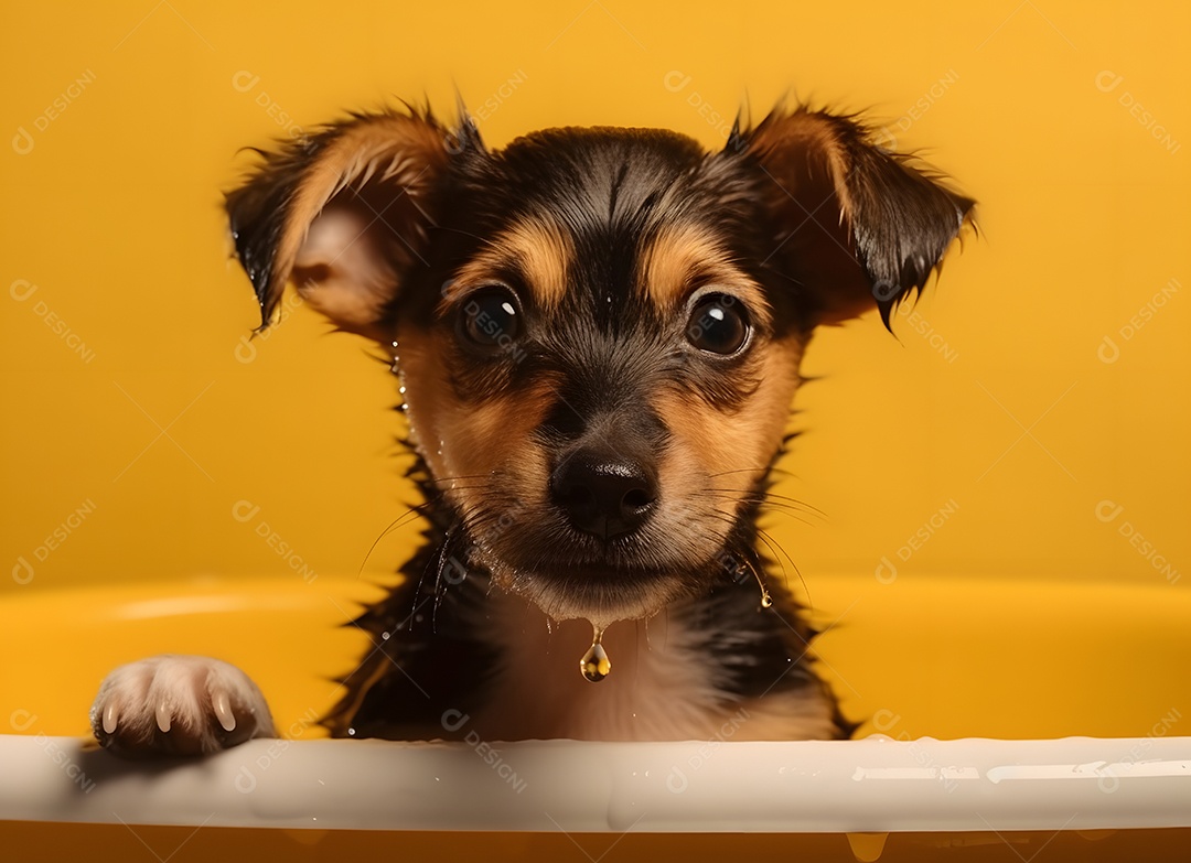 Cachorro filhote de cão russo tomando banho