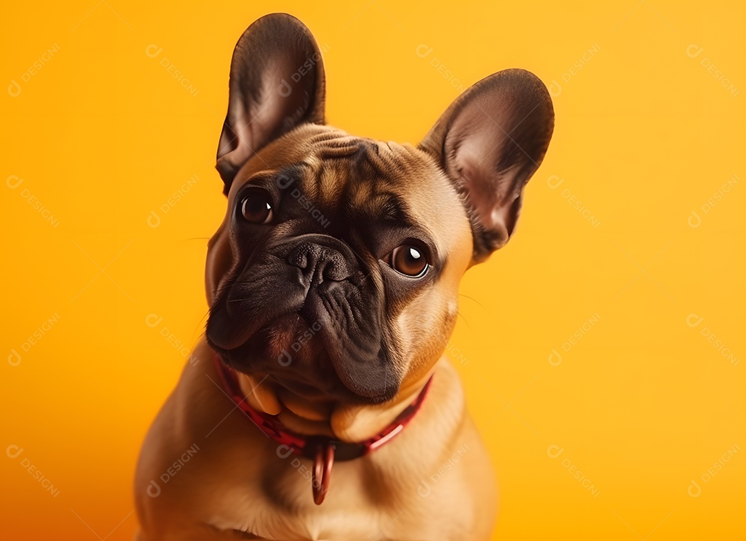 Cachorro buldogue francês em fundo amarelo