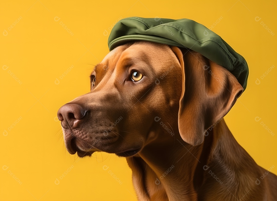 Cachorro Rhodesian ridgeback com boné verde