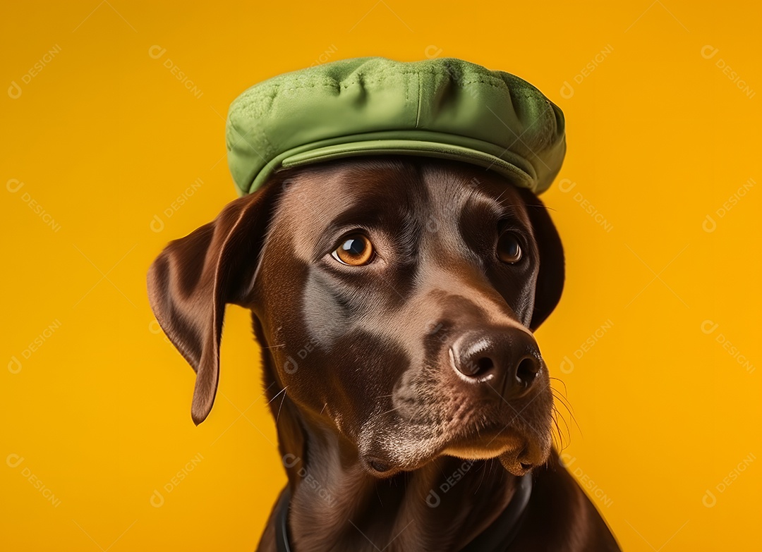 Cachorro Labrador retriever com boné verde