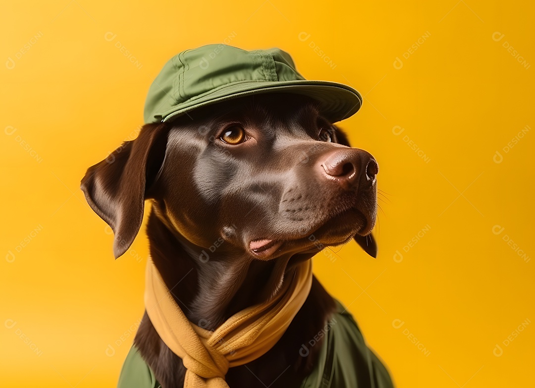 Cachorro Labrador retriever com boné verde